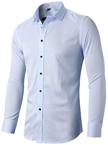 INFLATION Herren Hemd aus Bambusfaser umweltfreudlich Elastisch Slim Fit für Freizeit Business Hochzeit Reine Farbe Hemd Langarm,DE M (Etikette 41),Hellblau von INFLATION