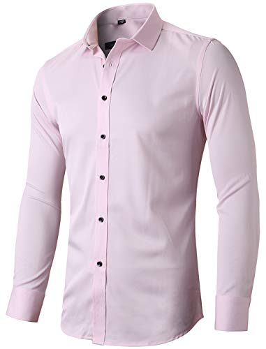 INFlATION Herren Hemd aus Bambusfaser umweltfreudlich Elastisch Slim Fit für Freizeit Business Hochzeit Reine Farbe Hemd Langarm,DE S (Etikette 40),Rosa von INFLATION