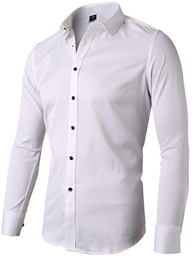 INFlATION Herren Hemd aus Bambusfaser umweltfreudlich Elastisch Slim Fit für Freizeit Business Hochzeit Reine Farbe Hemd Langarm,DE XXS (Etikette 38),Weiß von INFLATION