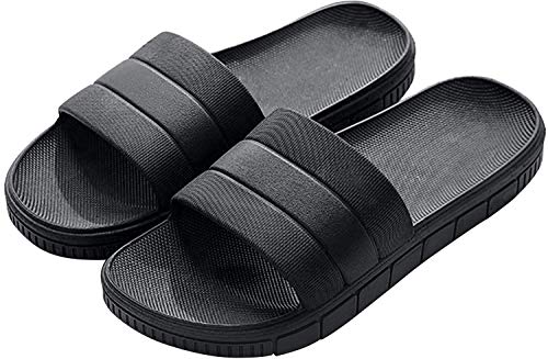 INFLATION Sommer Streifen Hausschuhe Indoor-Haus Anti-Rutsch Dusche Badeschuhe Schlappen rutschfest Pantoffeln Gartenschuhe Home Slippers Damen Plastik Schuhe Sandaeln Gr. 36/37 EU Schwarz von INFLATION