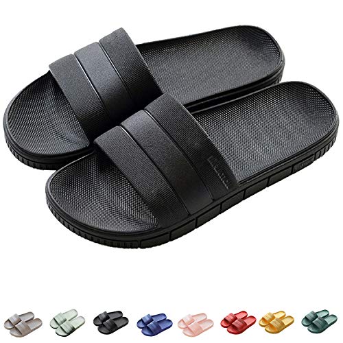 INFLATION Sommer Streifen Hausschuhe Indoor-Haus Anti-Rutsch Dusche Badeschuhe Schlappen Rutschfest Pantoffeln Gartenschuhe Home Slippers Damen Plastik Schuhe Sandaeln Gr. 36/37 EU Schwarz von INFLATION