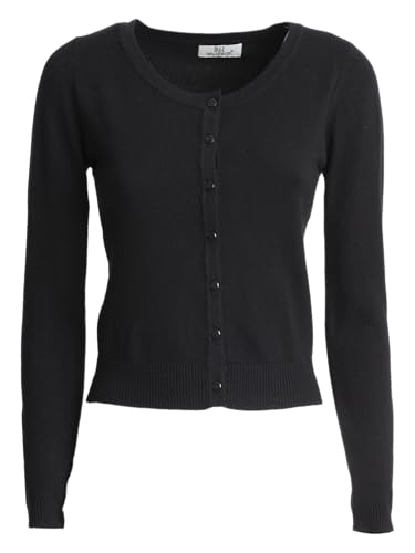 INFLUENCER Cardigan aus Viskose-Mischung mit Rundhalsausschnitt, Basic-Linie, gerippte Bündchen, Standard-Passform, Schwarz , M von INFLUENCER