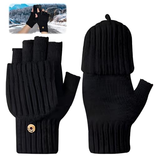 INFOMAG Fingerlose Handschuhe Herren Damen Schwarz Winter Gestrickte Halb Fingerhandschuhe Strickhandschuhe Warm mit Flip Abdeckung Strick Sport Fäustlinge Handschuhe für Damen und Herren INFOMAG Fingerlose Handschuhe Herren Damen Schwarz Winter Gestrickte Halb Fingerhandschuhe Strickhandschuhe Warm mit Flip Abdeckung Strick Sport Fäustlinge Handschuhe für Damen und Herren von INFOMAG