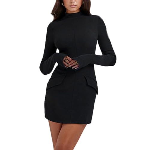 INFORMPOT Afloura Cargo Minikleid Damen Langarm Minikleid Casual Stretch Wickelrock Kleid Bodycon Kleid, Schwarz , X-Small INFORMPOT Afloura Cargo Minikleid Damen Langarm Minikleid Casual Stretch Wickelrock Kleid Bodycon Kleid, Schwarz , X-Small von INFORMPOT