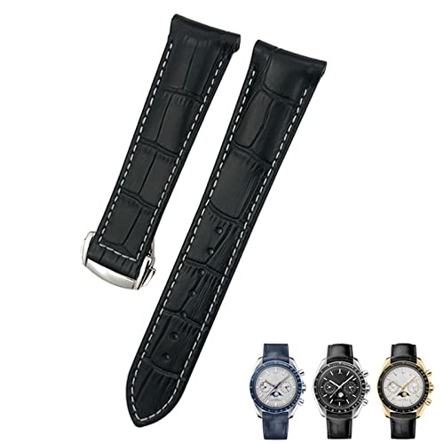 INFRI 19 mm, 20 mm, 21 mm, gebogenes Rindsleder, Uhrenarmband, passend für Omega Speedmaster Seamaster 300 AT150 Sxwatch Uhrenarmband, Black buckle, Achat von INFRI