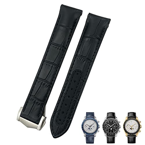 INFRI 19 mm 20 mm 21 mm gebogenes Leder-Rindsleder-Uhrenarmband, passend für Omega Speedmaster Seamaster 300 AT150 Sxwatch-Uhrenarmband(Black black line,21mm) von INFRI