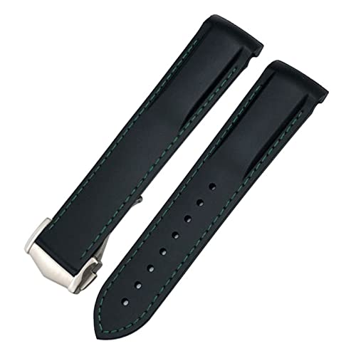 INFRI 22 mm gebogenes Gummiarmband, passend für Omega Speedmaster Moonwatch Seamaster 300 AT150(Black Green,Golden Buckle) von INFRI