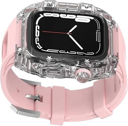 INFRI 44 mm, 45 mm, 49 mm, kristalltransparentes Uhrengehäuse, Silikon-Uhrenarmband, für Apple Watch 8, 7, 6, 5, 4, SE-Serie, Damen-Sportarmband, Mod-Kit, Uhrenersatzzubehör, 44mm, Achat von INFRI