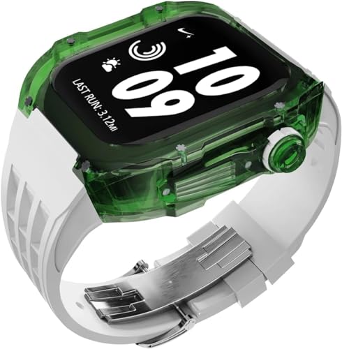INFRI 44 mm, 45 mm, transparentes Gummi-Armband mit Verschluss, hartes PC-Uhrengehäuse, Fluorelastomer-Band, Mod-Kit, für Apple Watch 8, 7, 6, 5, 4, SE-Serie, Ersatzzubehör (Farbe: Stil 12, Größe: 45 von INFRI