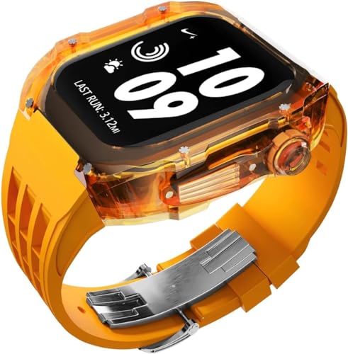 INFRI 44 mm, 45 mm, transparentes Gummi-Armband mit Verschluss, hartes PC-Uhrengehäuse, Fluorelastomer-Band, Mod-Kit, für Apple Watch 8, 7, 6, 5, 4, SE-Serie, Ersatzzubehör (Farbe: Stil 13, Größe: 45 von INFRI