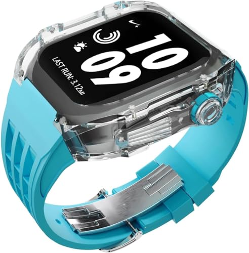 INFRI 44 mm, 45 mm, transparentes Gummi-Armband mit Verschluss, hartes PC-Uhrengehäuse, Fluorelastomer-Band, Mod-Kit, für Apple Watch 8, 7, 6, 5, 4, SE-Serie, Ersatzzubehör (Farbe: Stil 22, Größe: 44 von INFRI