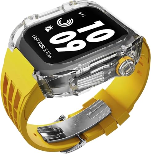 INFRI 44 mm, 45 mm, transparentes Gummi-Armband mit Verschluss, hartes PC-Uhrengehäuse, Fluorelastomer-Band, Mod-Kit, für Apple Watch 8, 7, 6, 5, 4, SE-Serie, Ersatzzubehör (Farbe: Stil 27, Größe: 45 von INFRI