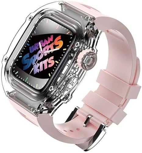 INFRI 44 mm 45 mm, luxuriöses, transparentes Kristall-Gehäuse, Gummi-Uhrenarmband, DIY-Modifikationsset, für Apple Watch 8, 7, 6, 5, 4, SE-Serie, Ersatzzubehör, 45 mm, Achat von INFRI