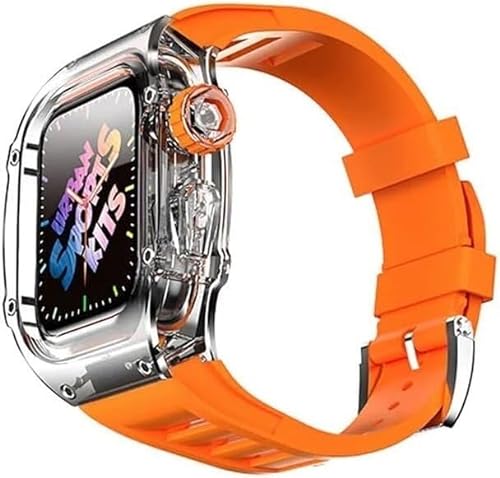 INFRI 44 mm 45 mm transparente Abdeckung Uhrengehäuse Gummiband Mod Kit für Apple Watch 8 7 6 5 4 SE Serie, transparentes Uhrengehäuse, sportliches atmungsaktives Armband, Ersatzzubehör, 45 mm, Achat von INFRI