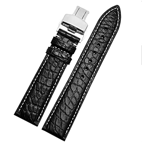 INFRI Crocodile -Leder -Uhrband für jedes Marken -Armband 12 13 14 15 16 17 18 19 20 22 23 24 -mm -Träger mit Klappverschluss(Black white silver,22mm) von INFRI