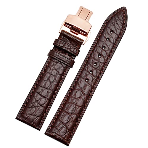 INFRI Crocodile -Leder -Uhrband für jedes Marken -Armband 12 13 14 15 16 17 18 19 20 22 23 24 -mm -Träger mit Klappverschluss(Brown rosegold,24mm) von INFRI
