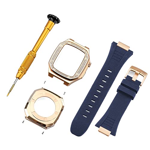 INFRI Diamant-Modifikationsset für Apple Watch Armband 44 mm, 5, 6, 7, 8, Edelstahl-Gummiband und Metallgehäuse, für Apple Watch Armband 45 mm, 41 mm, 41 mm, Achat von INFRI