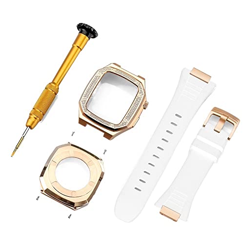 INFRI Diamant-Modifikationsset für Apple Watch Armband 44 mm, 5, 6, 7, 8, Edelstahl-Gummiband und Metallgehäuse, für Apple Watch Armband 45 mm, 41 mm, 44MM, Achat von INFRI