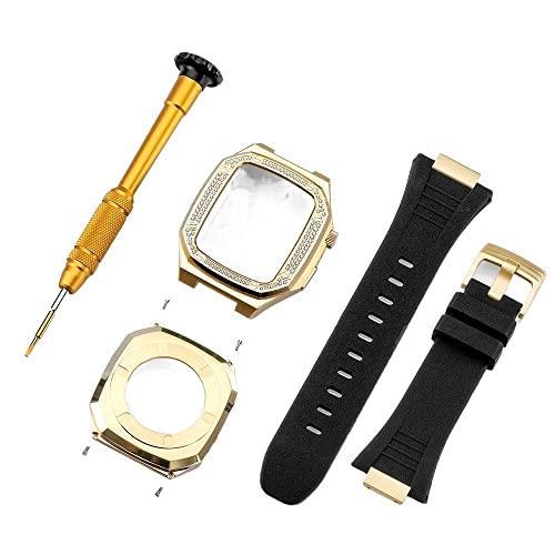 INFRI Diamant-Modifikationsset für Apple Watch Armband 44 mm, 5, 6, 7, 8, Edelstahl-Gummiband und Metallgehäuse, für Apple Watch Armband 45 mm, 41 mm, 45 mm, Achat von INFRI