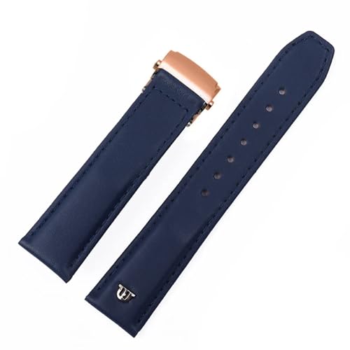 INFRI Echtes Leder Armband für Uhrenarmband 20mm 22mm Faltschließe Freizeit Business Rindsleder Armband(Blue rose buckle,20mm) von INFRI