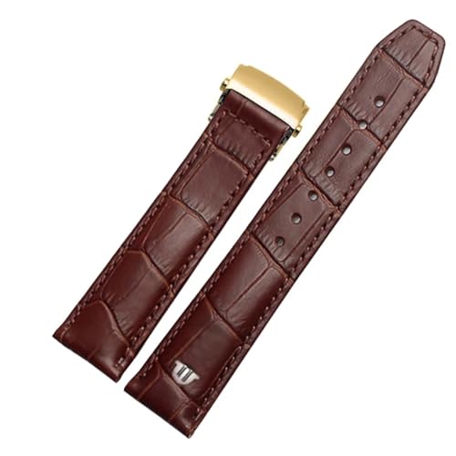 INFRI Echtes Leder Armband für Uhrenarmband 20mm 22mm Faltschließe Freizeit Business Rindsleder Armband(Brown gold buckle,22mm) von INFRI