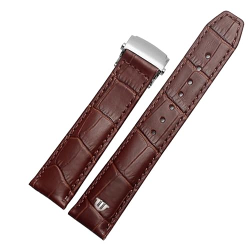 INFRI Echtes Leder Armband für Uhrenarmband 20mm 22mm Faltschließe Freizeit Business Rindsleder Armband(Brown silver buckle,20mm) von INFRI