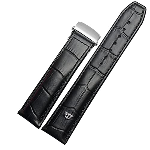INFRI Echtes Leder-Uhrenarmband 20 mm 22 mm, für MAURICE LACROIX Armband Faltschließe Freizeit Business Rindslederarmband(Black silver buckle,22mm) von INFRI