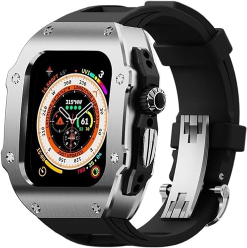 INFRI Edelstahl-Uhrengehäuse + Fluorkautschukband RM-Konvertierungsset, für Apple Watch Ultra 8, 49 mm, Metalllünette, Kronenabdeckung, Fluorkautschuk-Armband, Uhrengehäuse, Mod Kit, For Ultra 49MM, von INFRI