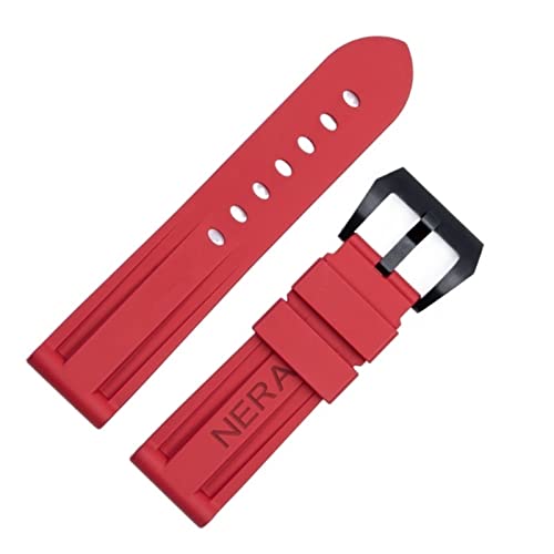 INFRI Fluorkautschuk 22mm 24mm Uhrenarmband Silikonarmband für Panerai Uhrenarmband(Red Blk Buckle,24mm) von INFRI