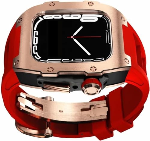 INFRI Fluorkautschuk-Uhrenarmband, Titan-Uhrengehäuse, Mod-Kit, für Apple Watch Serie 9/8/7/6/5/4/SE, 44 mm, 45 mm, Lünettenarmband, Upgrade-Ersatz, 45 mm, Achat von INFRI