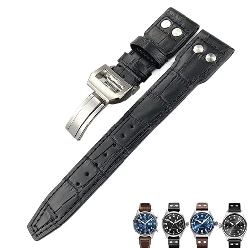 INFRI Für IWC PILOT Mark PORTUGIESER PORTOFINO Für Männer Armband 20mm 21mm 22mm Italienisches Rindsleder Uhrenarmband Schwarz Blau Braun Uhrenarmbänder(Black black,21mm) von INFRI