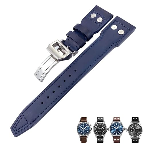 INFRI Für IWC PILOT Mark PORTUGIESER PORTOFINO Für Männer Armband 20mm 21mm 22mm Italienisches Rindsleder Uhrenarmband Schwarz Blau Braun Uhrenarmbänder(Blue,22mm) von INFRI