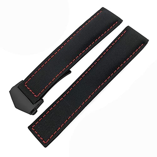 INFRI Für Tag Heuer Carrera Aquaracer 20mm 22mm Uhr Watch Armbänder Canvas Nylon Leder Uhren Gurt Schnallen Schwarz Uhr Band(Black red black,20mm) von INFRI