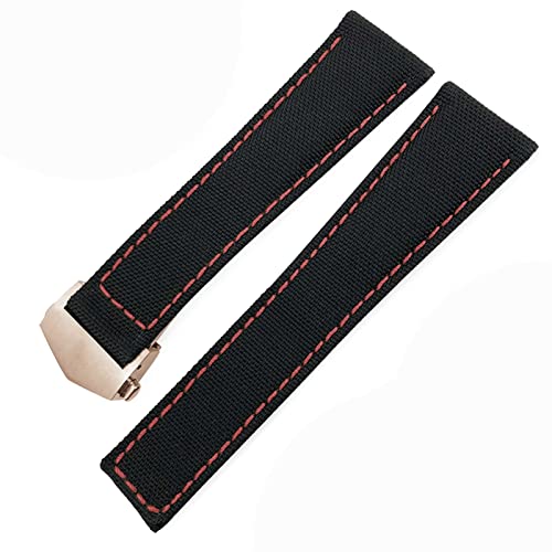 INFRI Für Tag Heuer Carrera Aquaracer 20mm 22mm Uhr Watch Armbänder Canvas Nylon Leder Uhren Gurt Schnallen Schwarz Uhr Band(Black red rose 1,22mm) von INFRI