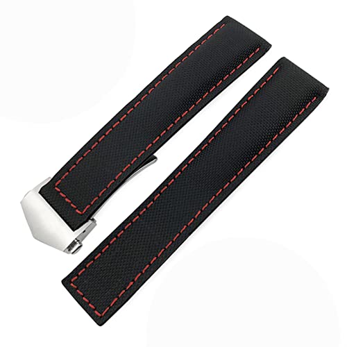 INFRI Für Tag Heuer Carrera Aquaracer 20mm 22mm Uhr Watch Armbänder Canvas Nylon Leder Uhren Gurt Schnallen Schwarz Uhr Band(Black red silver,22mm) von INFRI