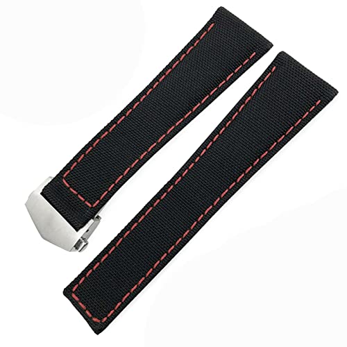 INFRI Für Tag Heuer Carrera Aquaracer 20mm 22mm Uhr Watch Armbänder Canvas Nylon Leder Uhren Gurt Schnallen Schwarz Uhr Band(Black red silver1,22mm) von INFRI