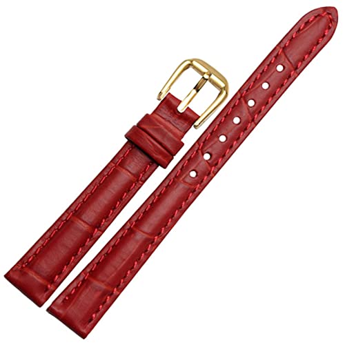 INFRI Für jedes Marken -Leder -Uhrband für Mädchen und Student Crocodile Grain Band 10 12 14 16 18 mm schwarz braun rot weiß blau Gurt(Bright red-gold pin,16mm) von INFRI
