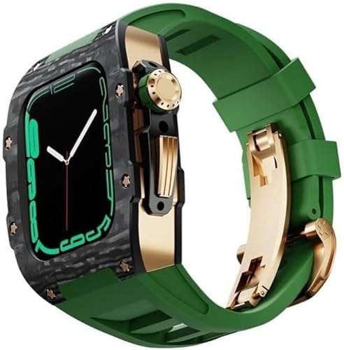 INFRI Kohlefaser-Uhrengehäuse, fluororiertes Gummiband, für Apple Watch Serie 8/7/6/5/4/SE, 45 mm, 44 mm, Ersatzzubehör, RM-Stil, Metallkrone, Sportarmband, Mod Kit, 45 mm, Achat von INFRI