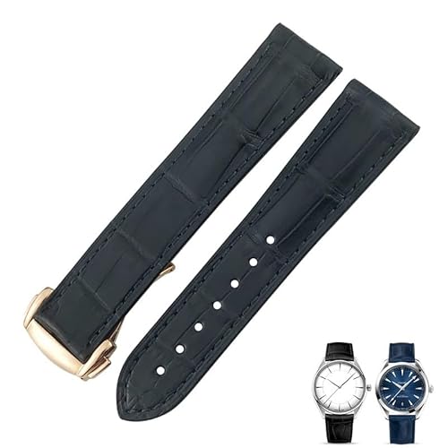 INFRI Krokodilleder-Uhrenarmband, passend für Omega De Ville Seamaster Constellation 18 mm, 19 mm, 20 mm, 21 mm, 22 mm, echtes Alligatorlederarmband(Blue rose,21mm) von INFRI