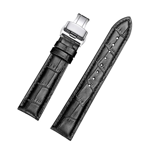 INFRI Leder-Uhrenarmbänder mit Faltschließe für Herren-Uhrenarmband und Damenuhr Starp 18 mm, 19 mm, 20 mm, 21 mm, 22 mm, 23 mm, 24 mm(Black Black Sliver,22) von INFRI