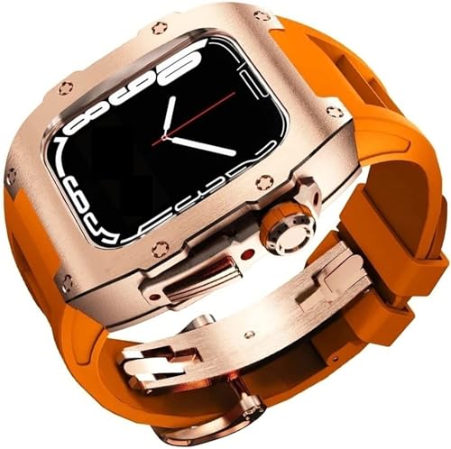 INFRI Luxuriöse Schutzhülle aus Titanlegierung, für Apple Watch 8, 7, 44 mm, 45 mm, mit Fluorkautschukband, Modifikationsset, Metallrahmen, Gummi-Armband, für iWatch 6, 5, 4 SE, Zubehör, 44MM, Achat von INFRI