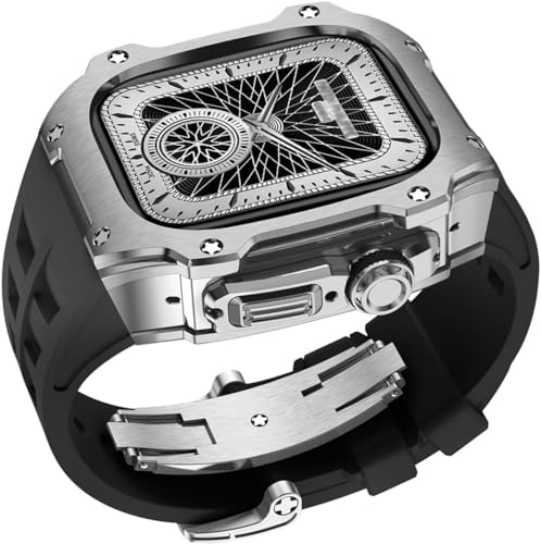 INFRI Luxuriöses Gummi-Uhrenarmband, 40 mm, 41 mm, für Apple Watch Serie 8, 7, 6, SE, 5, 4, Ersatzzubehör, Metalllünette, Sport-Fluor-Gummiband, Modifikationsset, For Ultra 49mm, Achat von INFRI