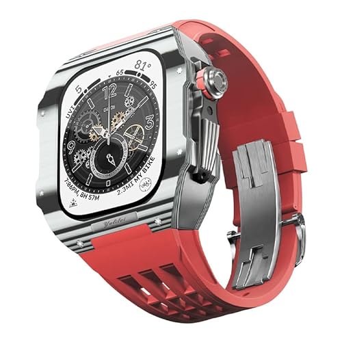 INFRI Luxuriöses Uhrenarmband für Apple Watch 8, 7, 6, 5, 4, SE, 44/45 mm, Modifikationsset, Kohlefaser-Gehäuse, Fluorkautschuk-Armband, geeignet für iWatch, DIY-Upgrade, 44mm, Achat von INFRI