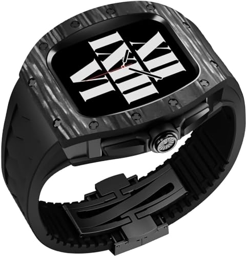 INFRI Luxuriöses Uhrengehäuse aus Karbonfaser, fluororiertes Gummiband, für Herren, Metalllünette, Gummiband, Ersatzset, für iWatch 8, 7, 6, 5, 4 SE, Uhrenzubehör, 44mm, Achat von INFRI