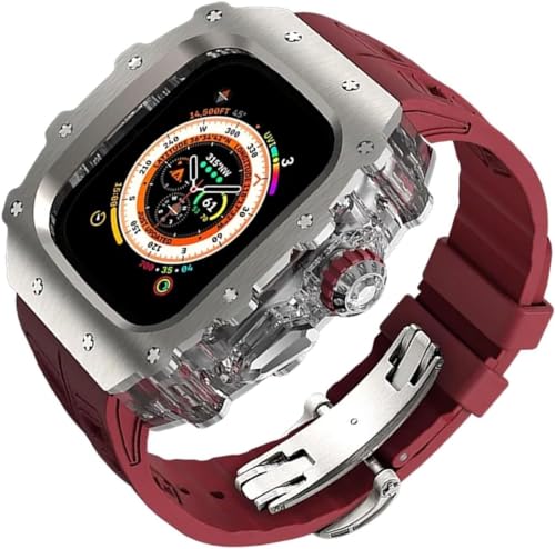 INFRI Luxus-Uhrengehäuse, Silikon-Uhrenarmband, Mod-Kit, für Apple Watch Serie 45 mm, 44 mm, 49 mm, Titan-transparente Uhrenabdeckung und Metallverschluss, für iWatch 8/7/6/5/4/SE-Serie, von INFRI