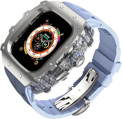 INFRI Luxus-Uhrengehäuse, Silikon-Uhrenarmband, Mod-Kit, für Apple Watch Serie 45 mm, 44 mm, 49 mm, Titan-transparente Uhrenabdeckung und Metallverschluss, für iWatch 8/7/6/5/4/SE-Serie, von INFRI