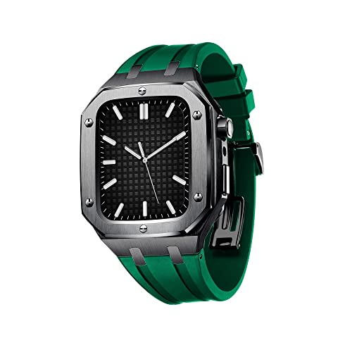 INFRI Militärisches Metallgehäuse für Apple Watch, 45 mm, 44 mm, Silikonband, stoßfest, Business-Casual-Stil, Uhrenarmband für iWatch Serie 7/SE/6/5/4, 44MM FOR 6/5/4/SE, Achat von INFRI