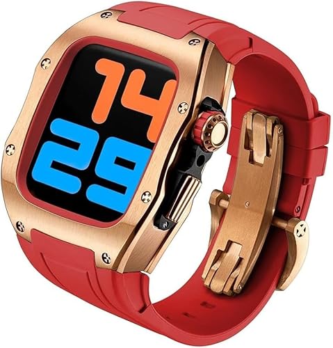 INFRI Titan-Uhrengehäuse, Gummiband, Mod-Kit, für Apple Watch 45 mm, 44 mm, Herren-RM-Metall-Lünette, Sportarmband, für iWatch Serie 8/7/6/5/4/SE, Ersatzzubehör (Farbe: N, Größe: 44 mm) von INFRI