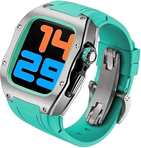 INFRI Titan-Uhrengehäuse, Gummiband, Mod-Kit, für Apple Watch 45 mm, 44 mm, Herren-RM-Metall-Lünette, Sportarmband, für iWatch Serie 8/7/6/5/4/SE, Ersatzzubehör (Farbe: R, Größe: 44 mm) von INFRI