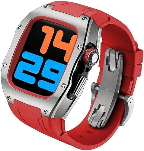 INFRI Titan-Uhrengehäuse, Gummiband, Mod-Kit, für Apple Watch 45 mm, 44 mm, Herren-RM-Metall-Lünette, Sportarmband, für iWatch Serie 8/7/6/5/4/SE, Ersatzzubehör (Farbe: V, Größe: 44 mm) von INFRI